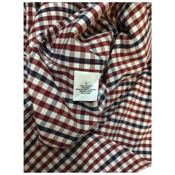 Magellan Outdoors Men's Loose Fit Long Sleeve Navy Burgundy Check Plaid Large - Picture 11 of 13